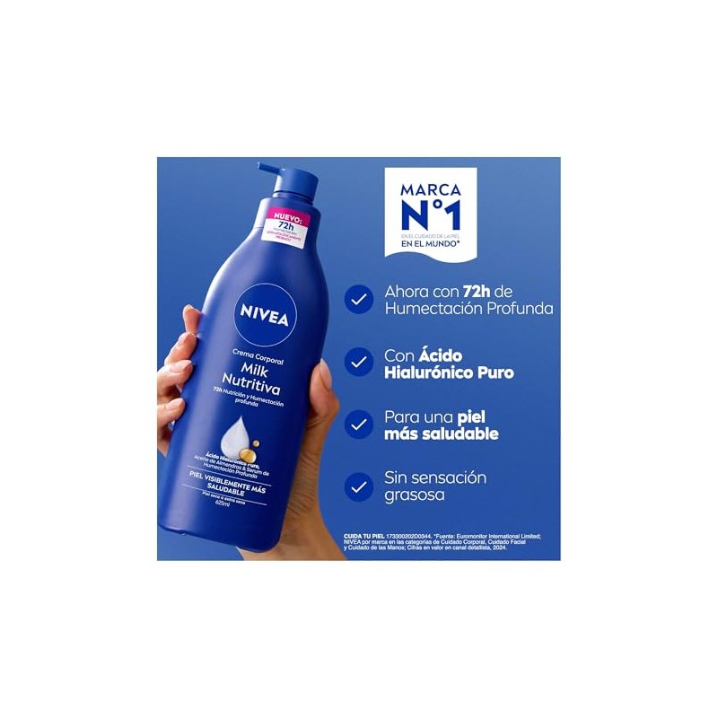 Nivea Body Crema Corporal Humectante Milk Nutritiva 625ml Horas Humectación