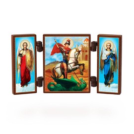 NKlaus - Saint George dragon slayer - christian icon triptych - small travel altar wood 36154
