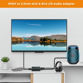 Ozvavzk 192 kHz DA Converter, Digital Analogue Converter Audio Supports Digital Optical to Double 3.5 mm Jack Output, Optical to AUX RCA Adapter with Dual 3.5 mm Jack Connections