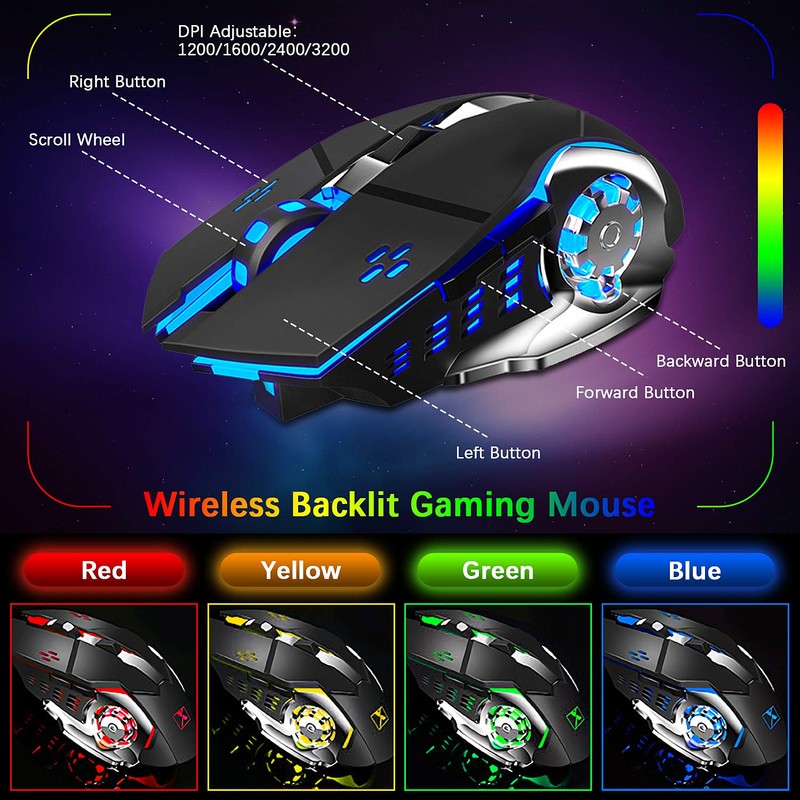 Wireless Gaming Keyboard and Mouse,Rainbow Backlit Rechargeable Keyboard Mouse with