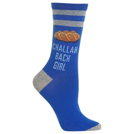 Hot Sox Women's Challah Back Girl Crew Sock 1 Pair Pack, Blue, Women's Shoe Size 4-10