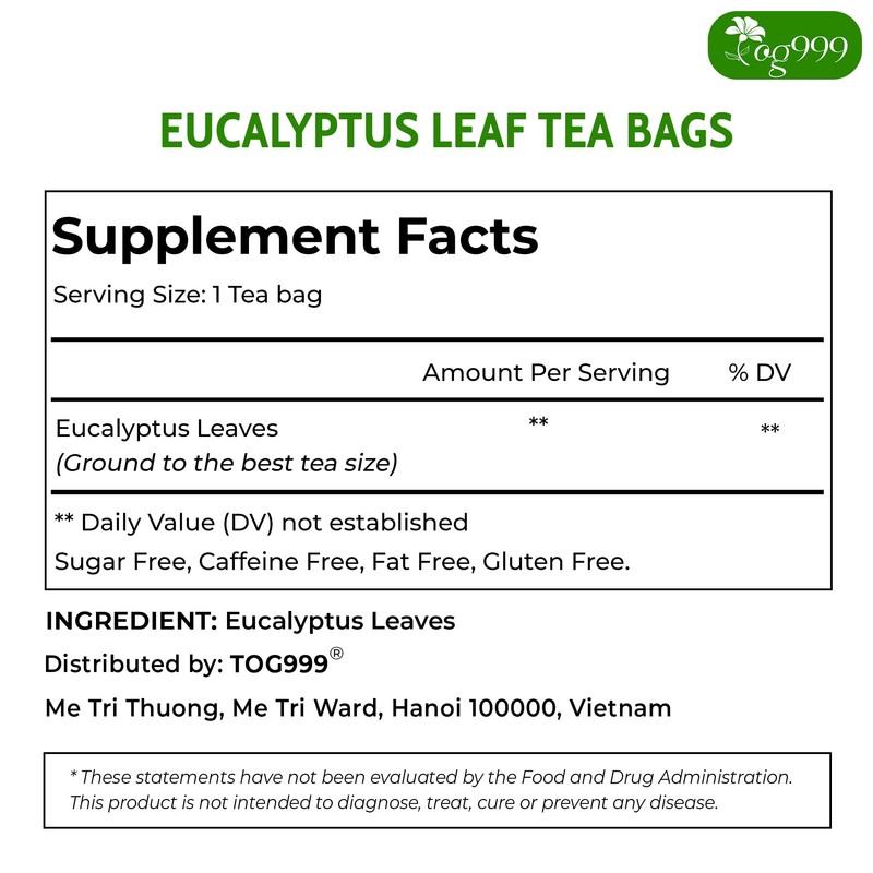 TOG999, Premium 100 Eucalyptus Leaf Tea Bags, 100% Natural &