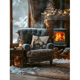 Xolytar Cozy Winter Gnome Pillow Cover, Festive Decorative Case for Couch, Bed, Living Room, Blue Cup with Snowflakes, Christmas Theme, 18x18 Inch Cushion Cover, for Family and Friends.