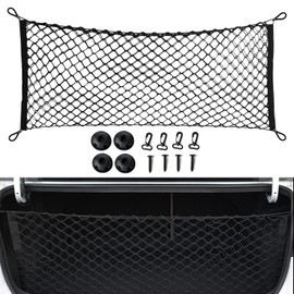 Floor Style Trunk Cargo Net ,Adjustable Elastic Heavy Duty Cargo Net - Universal Stretchable Truck Net with Hooks Organizer, Storage, Mesh, Nylon, Bungee for Car, SUV, Truck (35.4 x15.8)