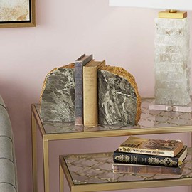 CosmoLiving by Cosmopolitan 38246 Large Metallic Gold, Gray & White Marble Faux Thunder Egg Stone Bookends | 2 Pieces: 5â x 7â Each