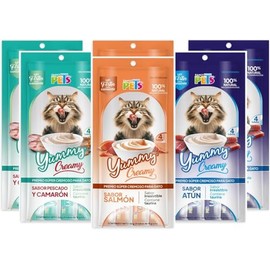 Fancy Pets Yummy Creamy Premio Cremoso Lamible para Gato Surtido 24 Tubos (8 Atún, 8 Salmón, 8 Camarón)