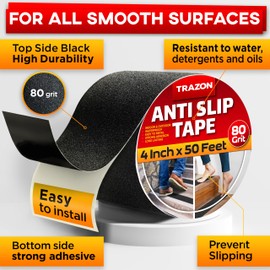 Grip Tape - Heavy Duty Anti Slip Tape for Stairs Outdoor/Indoor Waterproof 4Inch x 50Ft Safety Non Skid Roll for Stair Steps Ramp Traction Tread Staircases Grips Adhesive Non Slip Strips Walk Black