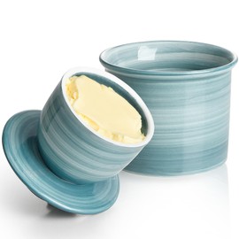 Sweese Hand-Painted Butter Crock with Lid – Vintage-Inspired Butter Keeper for Countertop Use, Unique Artistic Design, Dishwasher & Microwave Safe