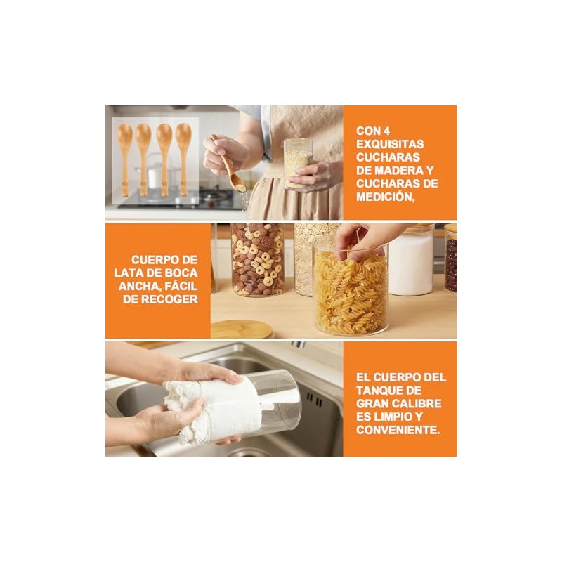 7 Recipientes Herméticos de Vidrio con Tapa de Bambú (Diferentes