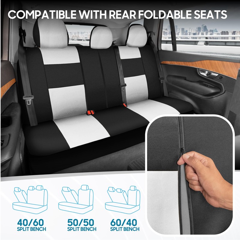 BDK PolyPro Car Seat Covers Full Set in White/Black –