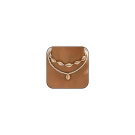 Shell Necklace Seashell Pearl Necklace Summer Puka Shell Charm Necklace Hawaiian Starfish Sea Shell Necklaces Layered Boho Choker Beach Necklace Jewelry Outfit Accessories for Women (Two Shell)