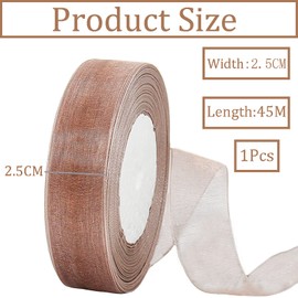 45 m Organza Ribbon Brown 25 mm Wide Chiffon Gift Ribbon Transparent Organza Ribbons Chiffon Ribbon Decorative Ribbon Gift Packaging Decorative Ribbon Tulle Ribbon for Christmas Wedding Christening