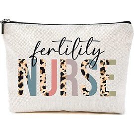 Fertility Nurse Cosmetics Bag - Leopard Fertility Nurse Makeup Bag - Gifts For Fertility Nurse - Fertility Nurse Birthday Gift - Cosmetic Travel Pouch Bag, White, 7”x9.8”