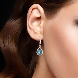 Uloveido - arete de plata de ley 925 con diseño de topacio verde y peridoto natural, diseño ovalado Azul