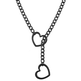 Sroyte Heart Slip Chain Necklace for Women, Stainless Steel O-Ring Adjustable Lariat Y-Necklace, Punk Cuban Gothic Choker Collar for Women (31", Chunky Black Heart)