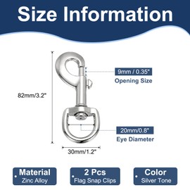 PATIKIL 2Pcs Flag Swivel Snap Clips, 3.2 Inch Heavy Duty Alloy Flag Pole Snaps Hooks Stainless Flagpole Accessories for Rope Hardware Key Chain Leash Leather Craft, Silver Tone