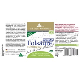Dr. Michalzik Bioactive Folic Acid (Vitamin B9) – 120 Tablets – 800 Micrograms per Tablet Bioactive Folic Acid – No Additives BIOTIKON®