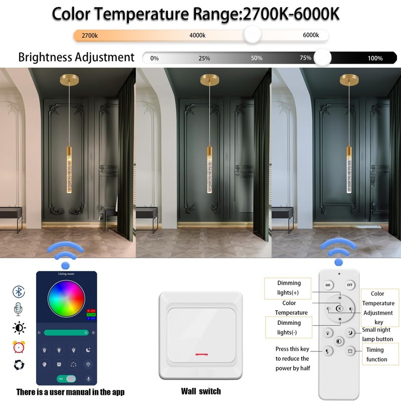 Flashing God Modern Kitchen Island Pendant Light Dimmable LED Gold