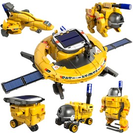 KukuFun STEM Projects for Kids Ages 8-12 12-16，6-in-1 Building Science STEM Kits for Boys Kids, Solar Robot Kit Space Toys (Yellow)