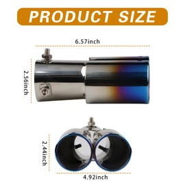 ijuicy 1 PC Car Exhaust Tips, Dual Outlet Straight Muffler Exhaust, Stainless Steel High Temperature Resistant Tail Pipe Muffler Tip, Universal Car Modification Accessories (Multicolor)