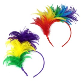 Pack of 2 Colourful Feather Headbands, Rainbow Decorated Headbands, Carnival Headbands, Pride Accessories, Pride Fancy Dress, Hair Accessories for Party, Holiday, Show, Prom