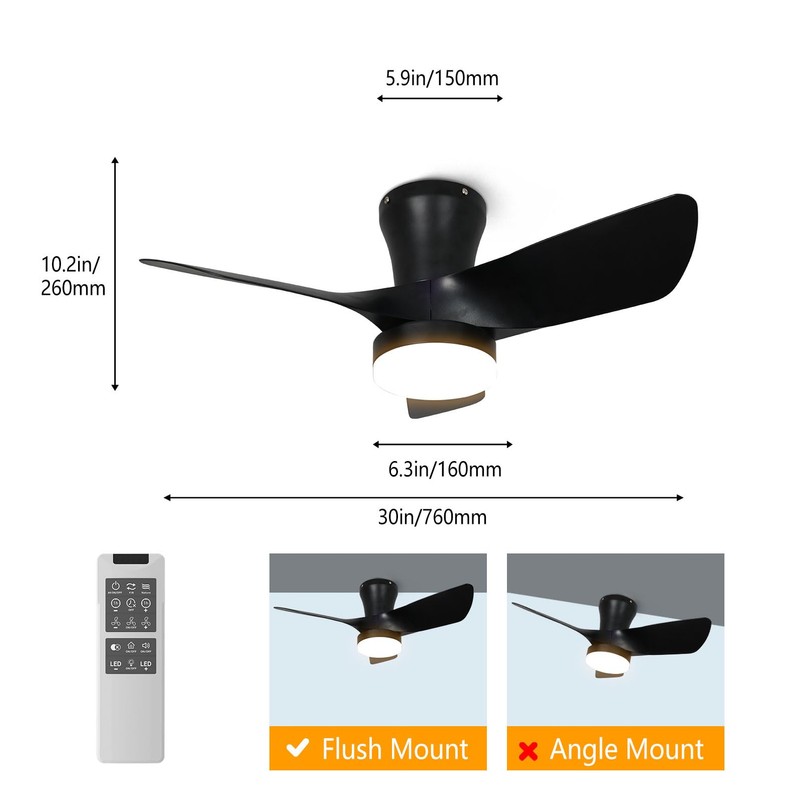 OPONL Black Ceiling Fan with Light 30inch, Large Air Volume,