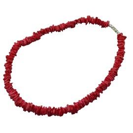 Tiger Smile Real Chips Puka Shell Necklace 18" Red