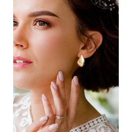 Lourny Chunky Gold Waterdrop Hoop Earrings for Women, 18K Gold Plated Hypoallergenic Lightweight Hollow Open Hoops Drop Earrings | Dupe Earrings Fashion Jewelry for Women Trendy