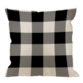 HGOD DESIGNS Buffalo Plaid Check Pillow Cover,Home Decorative Cotton Linen Square Checkered Cushion Cover Standard Pillowcase for Men Women Sofa Bedroom Livingroom 18 x 18 inch Rustic Black and Gray