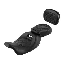 TCT-MOTORPARTS Low-Profile Driver Passenger Seat w/Passenger Sissy Bar Backrest Pad Fit For Harley Tour Pak Touring Road King 2009-2023 Black Stitching