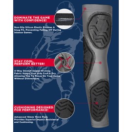Exxact Sports 3 Padded Arm Compression Sleeve - Football Arm Sleeves for Men Baseball Arm Sleeve (Gray, Youth Large/X-Large)