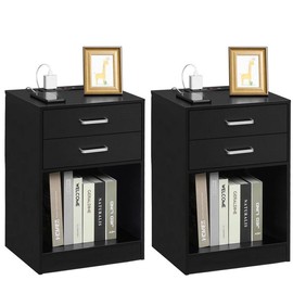 Sikaic 2Pcs Nightstand With Charging Station Drawers Bedside Table - Color: Black