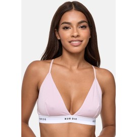 Nur Die Pack of 2 Soft Bra in Various Colours Sporty Without Underwire Non-Wired Bra Triangle Bra Bustier Cotton Women, Khaki/Rose, 44 - 46