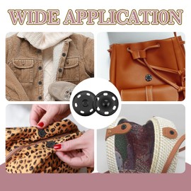 Lusofie 12PCS Snap Buttons Metal Press Studs 21mm Black Snap Buttons for Clothes Poppers Fasteners Press Studs Snap Fasteners for DIY Craft Sewing Clothing (Black)