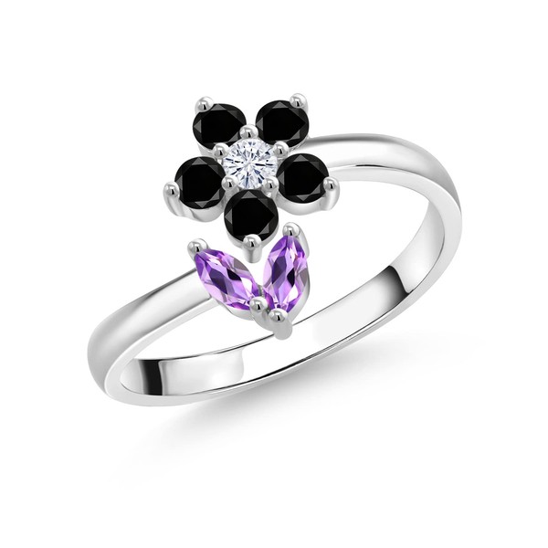 Gem Stone King 925 Sterling Silver Purple Amethyst Black Diamond
