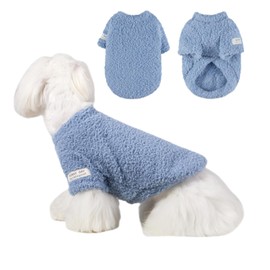 Loyanyy Small Dog Sweater for Winter Solid Plush Dog Clothes Warm Soft Cat Sweaters Stretchy Fleece Apparel for Small Medium Dog Blue Large