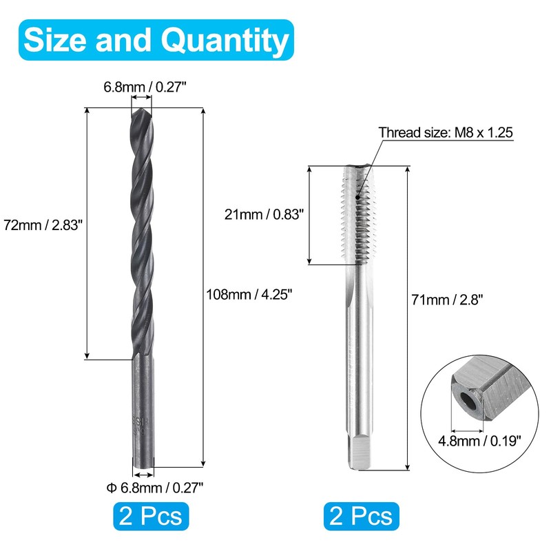 sourcing map Tap and Drill Bit Set, 2pcs M8 x