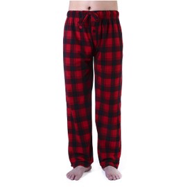 Different Touch Men's Pajama Lounge Pants Bottoms Fleece Sleepwear PJs with Pockets Big & Tall (M, Red Buffalo Plaid)