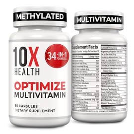 10X Health Optimize Methylated Multivitamin for Men and Women - 90 Capsules, 34 in 1 Formula with 800 mcg of Vitamin B12, 5-MTHF, NAC - Methyl B Compl