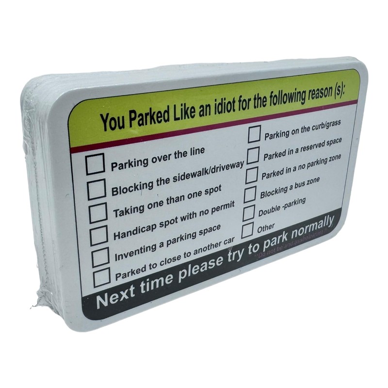 50 pack You Parked Like an Idiot Cards Bad Parking