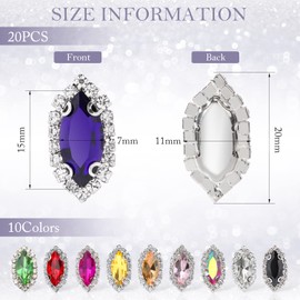 Sew on Rhinestone 20Pcs,Horse Eye Glass Rhinestones Buttons Flatback Embelishments with Diamond 11 * 20MM Claw Rhinestone for Crafts,Dresses,Clothes,Bags,Shoes,Hair Accessories Clear White