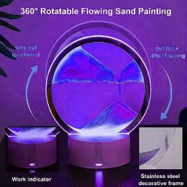 3DMoving Sand Art,360° Rotating Hourglass Decoration table lamp ,7 Color Changing Sand Liquid Motion Desk Lamp,RGB Color Creative Sea Quicksand Moving Sand Art Picture Night Light(Purple with Remote)
