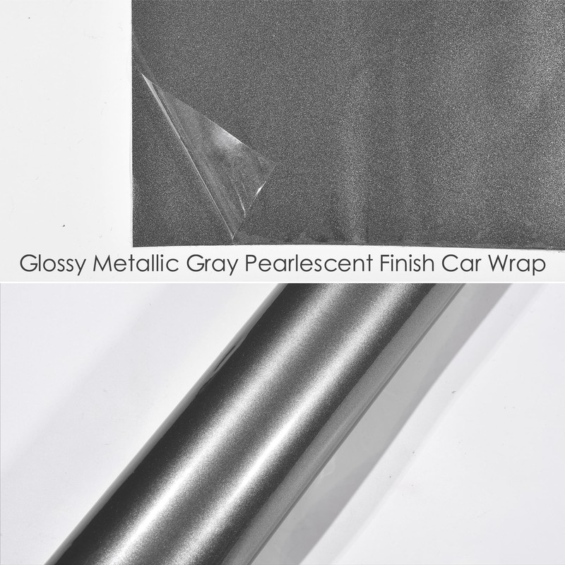 AuMoHall High Glossy Metallic Gray Car Vinyl Wrap Bright Pearlescent