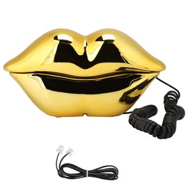 WX 3061 MultiFunctional Cute Lip Shape Telephone Desk Phone Home Decoration Set Gold