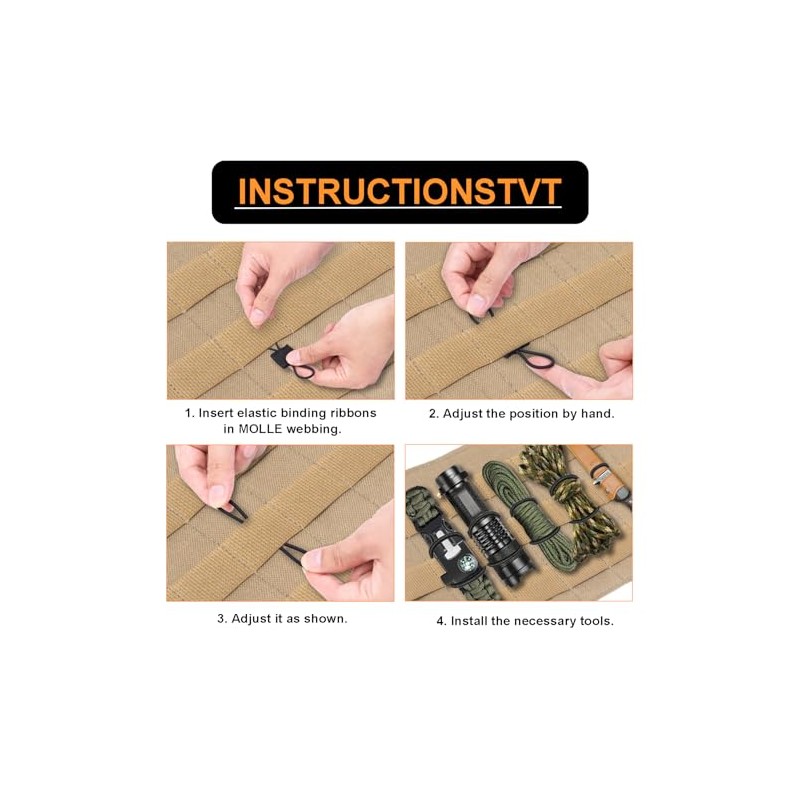 ManTangSun 15PCS Tactical Bag Molle Attachment,3 Sizes Elastic Molle Webbing