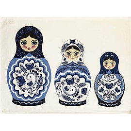 Half a Donkey The Blue Russian Dolls (Matryoshka) Large Cotton Tea Towel