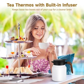 White Tea Thermos – Built-in Infuser, 1000ml Stainless Steel Thermos Insulated Tea Pot with Lid, Thermal Carafe for Home Kitchen Office