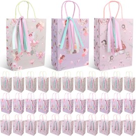 LIUBUJINGYING 36 Pcs Fairy Gift Bags Fairy Theme Party Favor Bag Floral Fairy Goodie Paper Treat Bag Mushroom Flower Party Favor Bag Forest Garden Gift Snack Treat with Ribbon for Birthday Baby Shower
