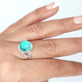 Jeweloporium 925 Silver Ring for Women Size Z 1/2 Blue Turquoise Gemstone Solitaire Silver Ring Christmas - Gift Costume Jewelry