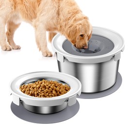 Mdupw Dog Food Bowl & Water Bowl Set, No Spill Water Bowl for Indoor Dogs and Cats, Spill Proof Pet Food Stainless Steel Bowl, Mess Proof Pet Water and Food Feeder